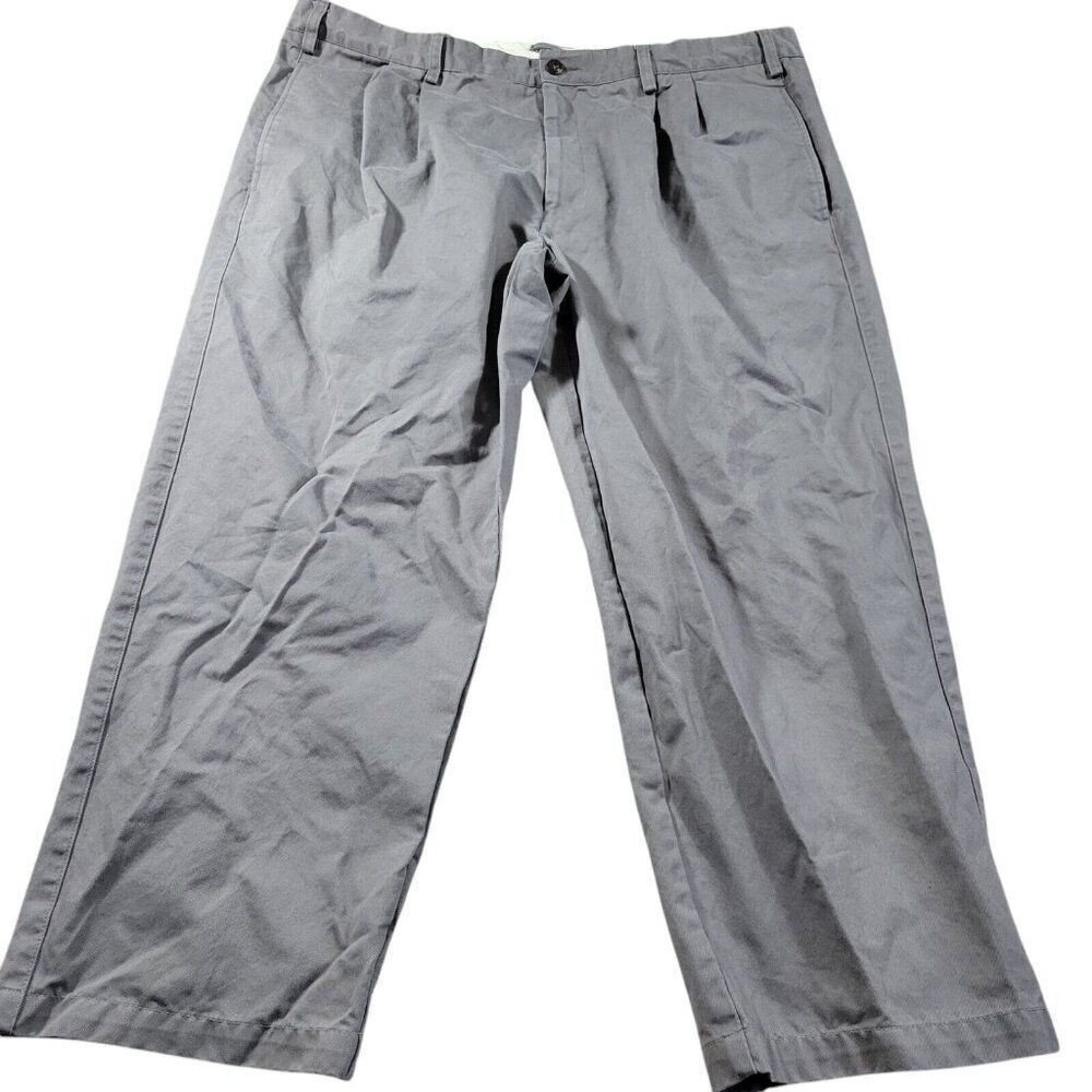 Orvis Pants Mens 42x27 Gray Straight Chino Pleated Outdoors Casual